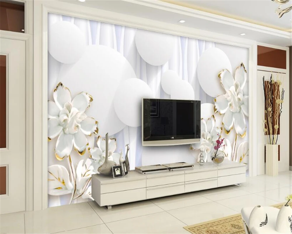 

Beibehang Custom Wallpaper 3D Circle White Flower Background Wall Decorative Painting Living Room Bedroom Mural papel de parede