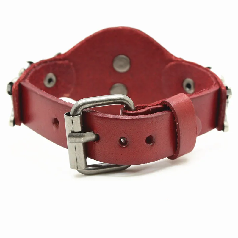 New Arrival Wide Leather Bracelet Retro Cuff Rope Bangles Punk Skull Rivet Men Bracelets Gift image 4