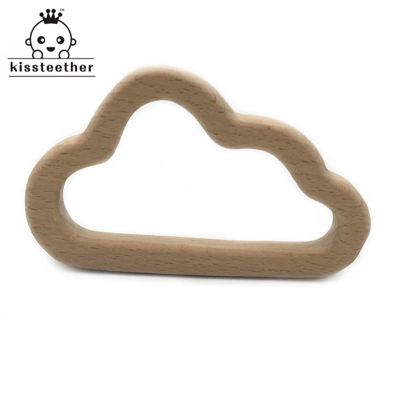 Organic Baby Teether Wooden Oblique Cloud  Natural Teething Grasping Toy  Shower Gift Toddler  Newborn