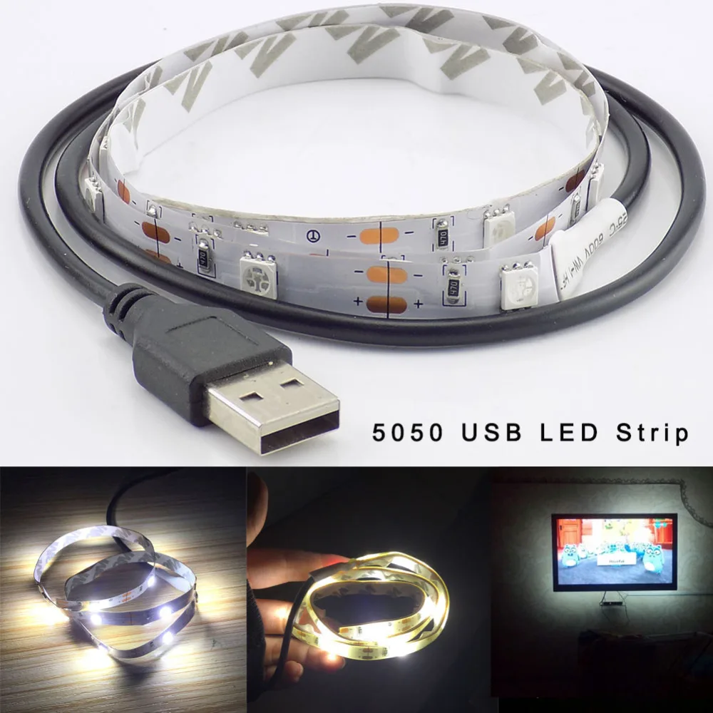 

DC 5V USB LED strip light 5050 Party Flexible Ledstrip Stripe lamp TV Background warm white lighting waterproof 50CM 1M 2M 1.5M