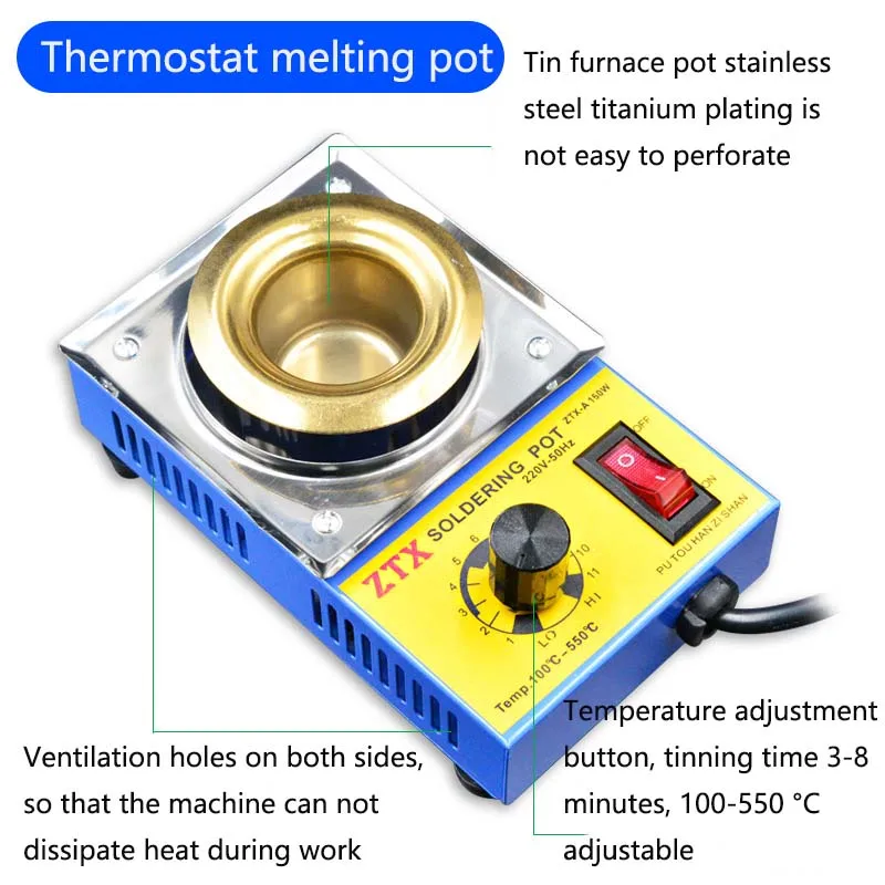 220V 160/280/350W   Adjustable Temperature Solder Pot Tin stove Melting Furnace Temperature  Soldering Desoldering Tinning Tools