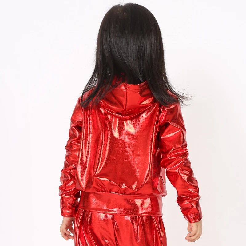 Spring Autumn Kids Red Bomber Jacket Stage Performance Wear Paillette Feminina Casaco Hip Hop Dance Coat