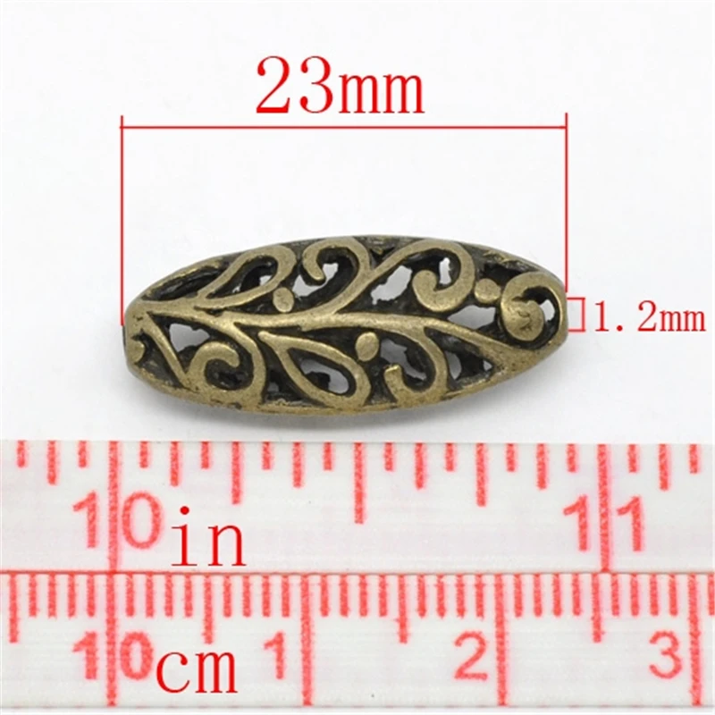 20 PCs Doreen Box Hollow Flower Oval Shape Spacer Beads Bronze Color 23x9mm Vintage DIY Jewelry Making Accessories， Hole: 1.2mm