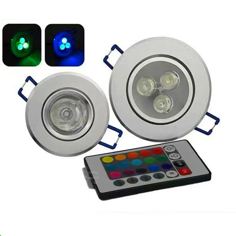 LED Ceiling Lamp 9W Down Lights RGB With Remote Recessed light Bulbs AC220V 3W Downlight Birthday party Colorful lights