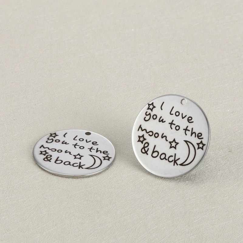 20pcs 25mm Diy accessories Charm lettering I love you to the moon and back stainless steel pendant for necklace or bracelet