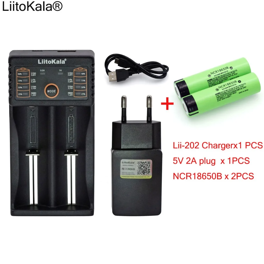 Liitokala Lii-202 1.2V 3.7V AA 18650 Charger 5V 2A Plug+2PCS New NCR18650B 3400mAh 18650 Rechargeable Battery