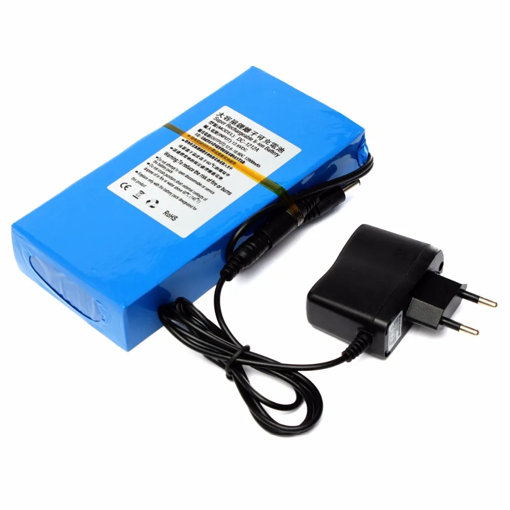 Portable 12V Battery Pack 12000mAh DC 12.6V Rechargeable Lithium Battery for Street Light Instrument LED Lamp Standby Power Cell