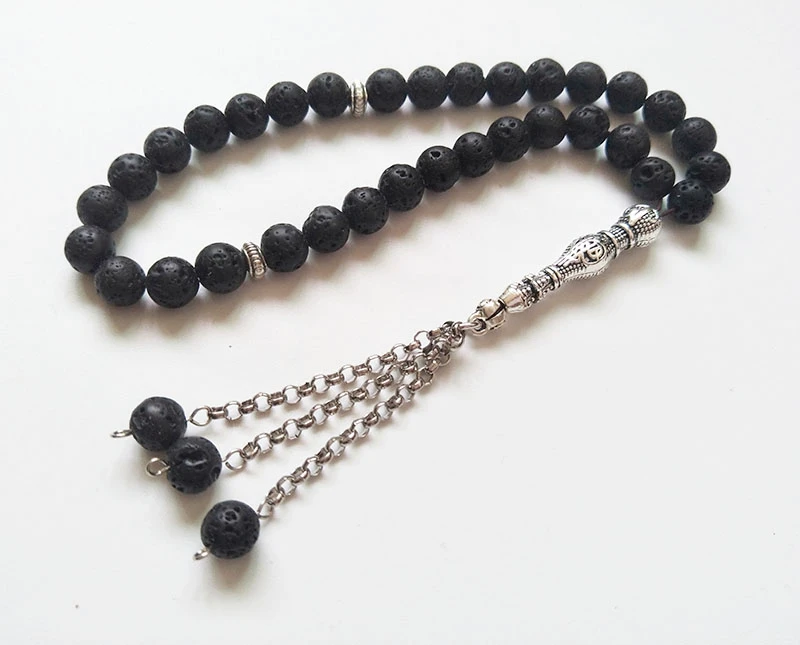 8mm new design islamic gift 33pcs natural lava stone tasbih and bracelet set for wedding gift