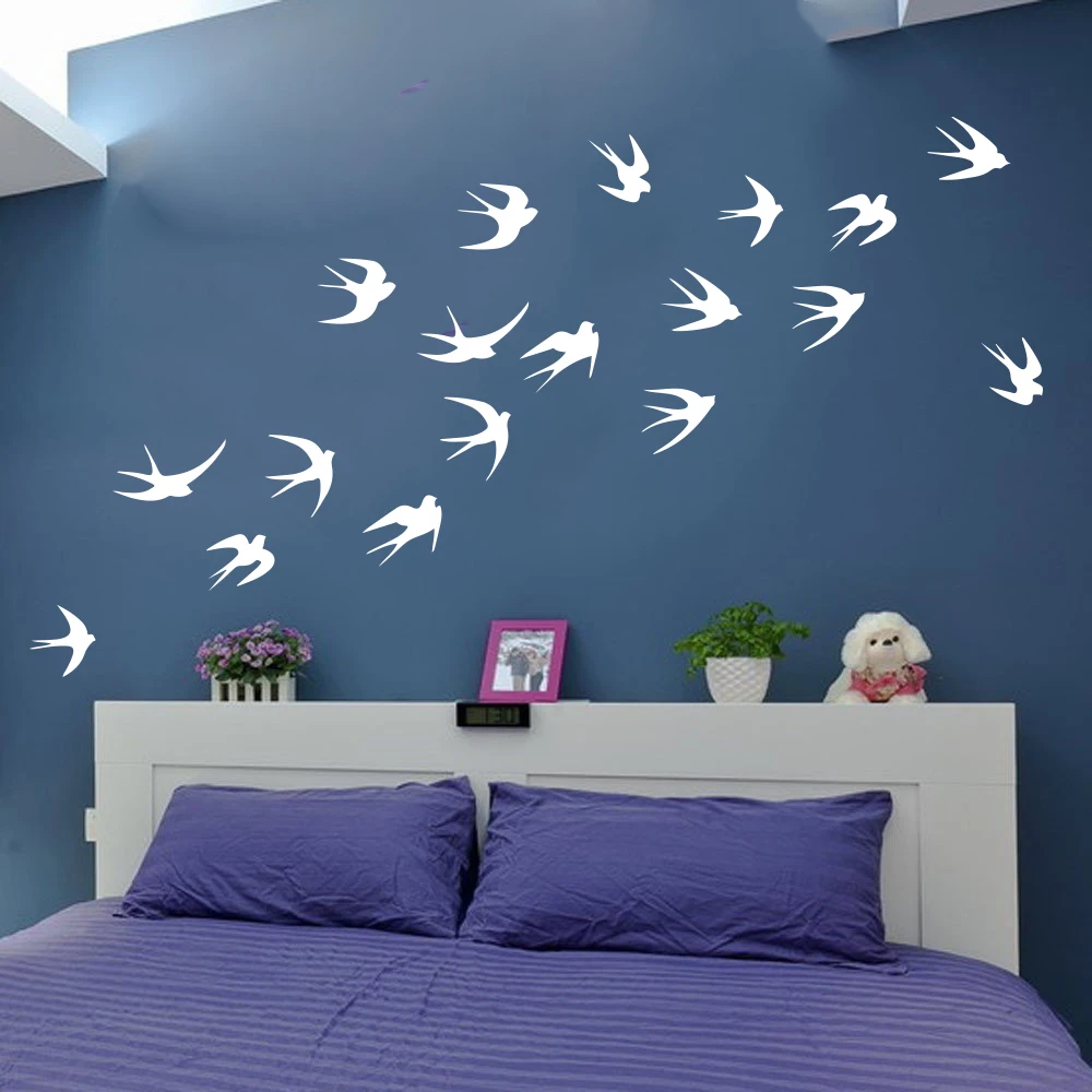 Flying Swallows Wall Sticker Kids Room Nursery  Flock of Birds Set of 18 Animal Wall Decal Bedroom Living Room Vinyl Art Decor