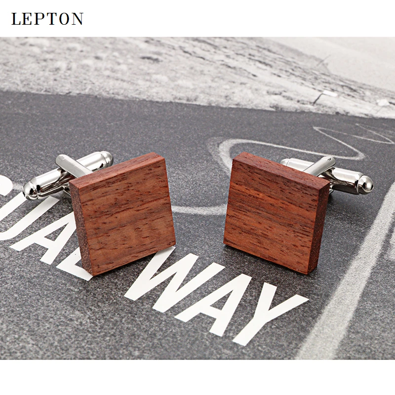 

Low-key Luxury Wood Cufflinks For Mens Top Quality Lepton Brand Square Rosewood Cuff links Men Wedding Groom Gift Cufflinks