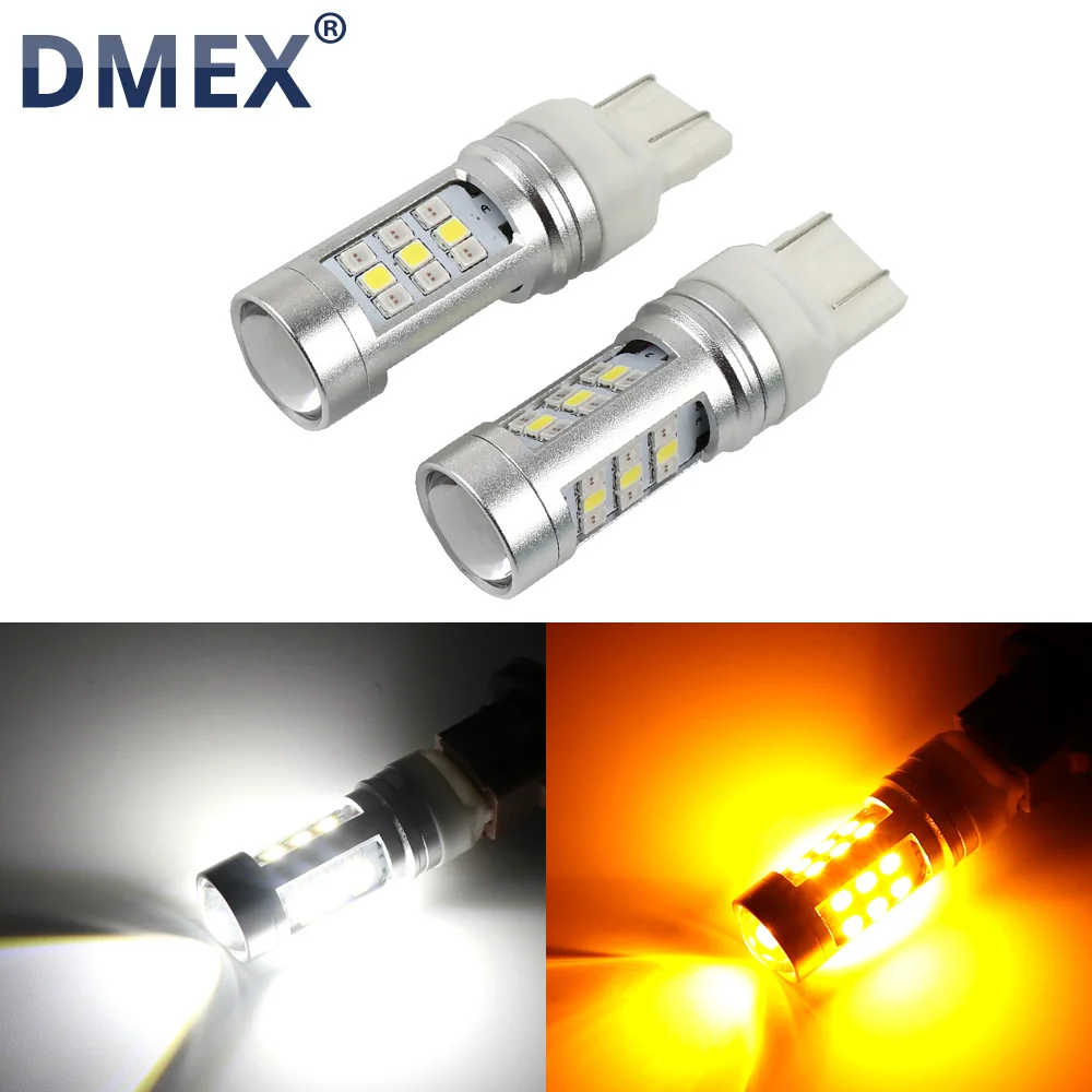 DMEX 2PCS Switchback Dual Color Car LED Light Bulbs T20 7443 Srck, 7444NA, W21/5W, White + Amber/Yellow with Turn Signal, DRL