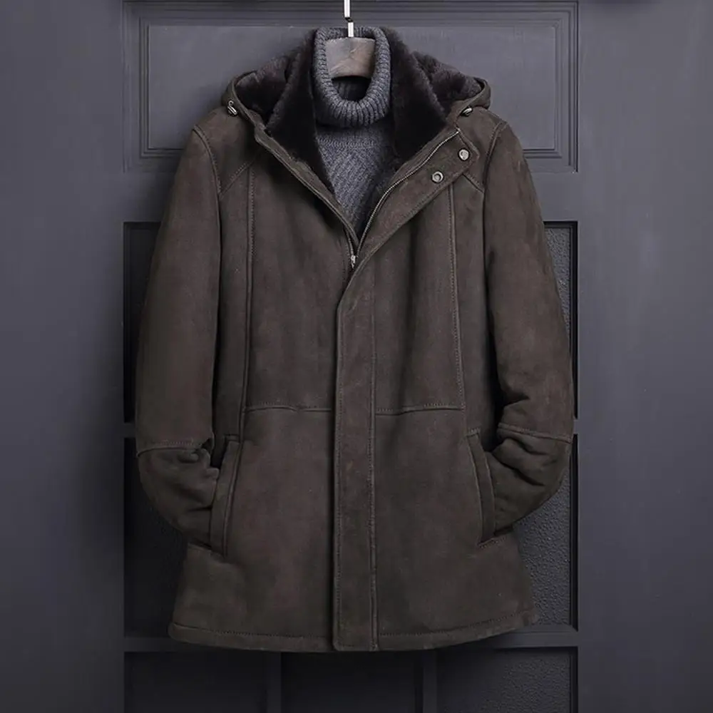 Men's B3 Shearling Jacket Coat Men's Hooded Jacket Men's Winter Middle-Aged Thick Coat