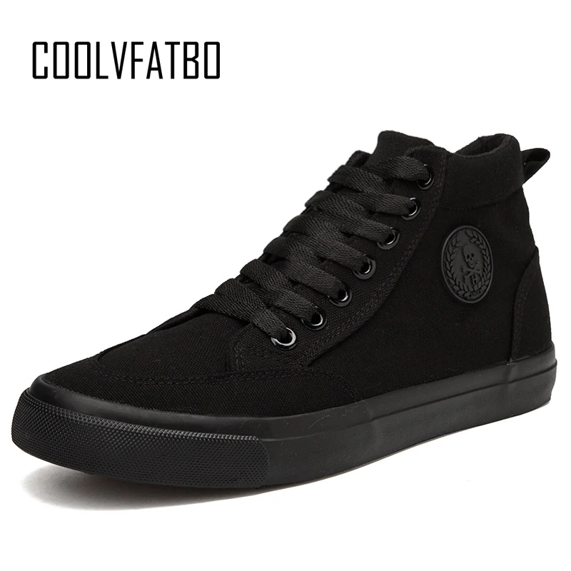 COOLVFATBO Trend Men\'s Vulcanized Shoes Black High Top Lace-up Autumn Winter Casual Canvas Shoes For Men Boys Sneakers Without