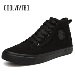 COOLVFATBO Trend Men's Vulcanized Shoes Black High Top Lace-up Autumn Winter Casual Canvas Shoes For Men Boys Sneakers Without