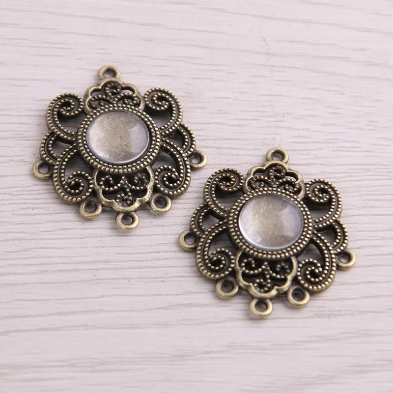 SWEET BELL 6 sztuk/partia 10mm rozmiar wewnętrzny dwa kolory styl sławy kwiaty okrągłe złącze Cabochon + szklana podstawa ustawienie Charms wisiorek — zdjęcie 5