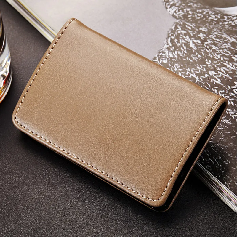 QOONG Fashion Men Women Genuine Leather Stainless Steel Hasp Business Name ID Credit Card Holder Case Large Capacity KH1-015