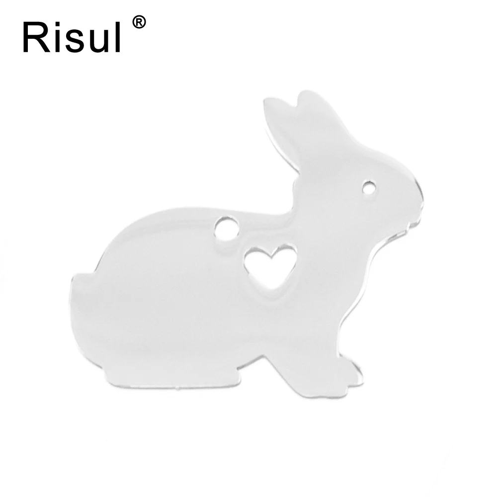 Risul Heart Rabbit Style Necklace Pendant Engrave blank Hare Charms Mirror polish Stainless steel good Quality wholesale 50pcs