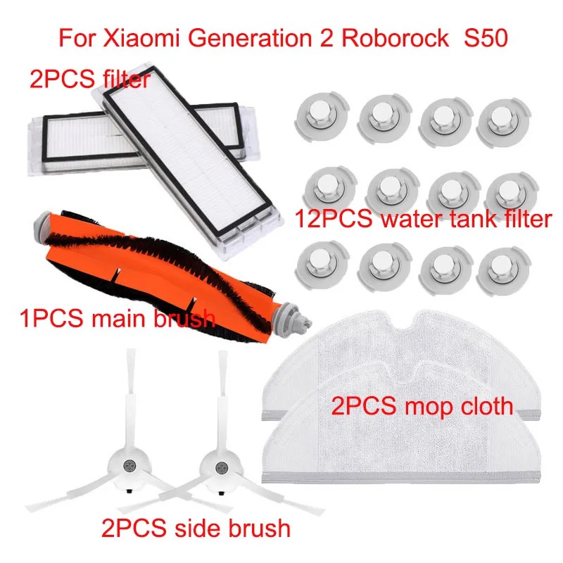 19 قطعة/الوحدة الجانب فرشاة و فلتر HEPA و فرشاة و ممسحة الملابس و مُرشِح خزان المياه الرئيسي أجزاء ل Xiaomi Roborock s50 S51 استبدال