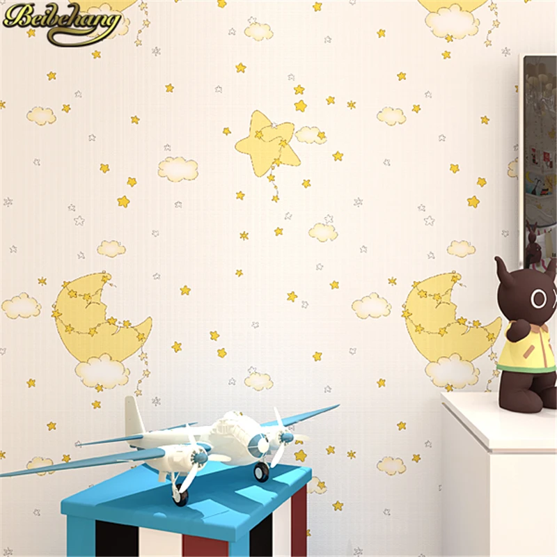 

beibehang papel de parede 3D Wallpaper For Cartoon Children's Room Bedroom Boys girls Moon Stars Home Decoration Wall paper roll