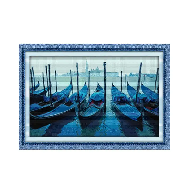 Joy Sunday Cross Stitch Kit DMC Needlework Embroidery Kit 11ct 14ct Winter Street Landscape Cross Stitch Patterns DIY Handwork image 5