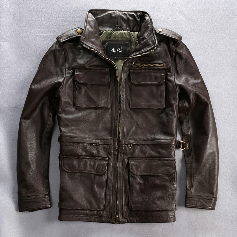 

M65 genuine cow leather clothing male turn-down collar slim jacket thickening cowhide outerwear