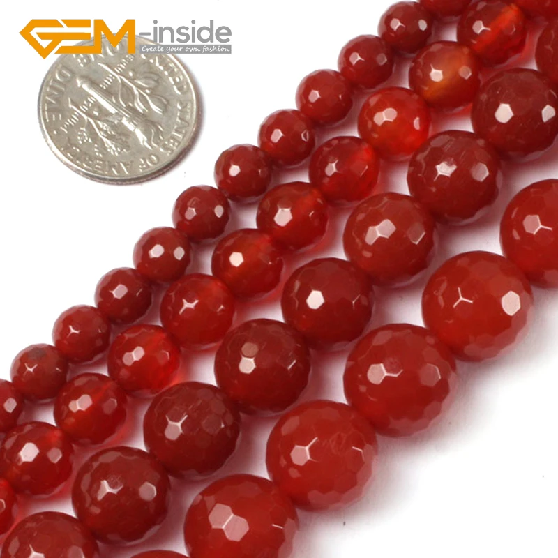 GEM-inside 8mm-20mm Round Faceted Red Agates Beads Natural Stone Loose Bead For Jewelry Making Bead Strand 15 Inches DIY !