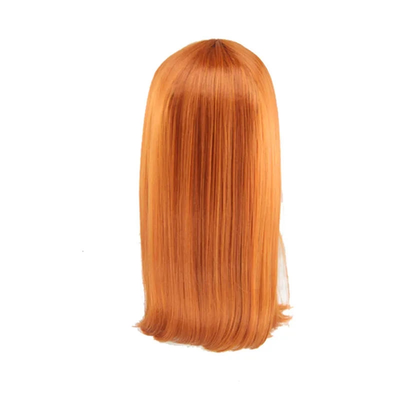 WoodFestival Synthetic Cosplay Orange Wig Straight Hair Women Wigs Female Medium Length Ladies 18Inches High Temperature Fiber