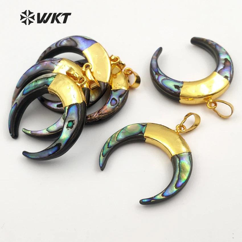 WT-JP040 WKT New Design Magic Charming Connector And Natural Abalone Shell Crescent Shape Pendant For Jewelry Making Findings