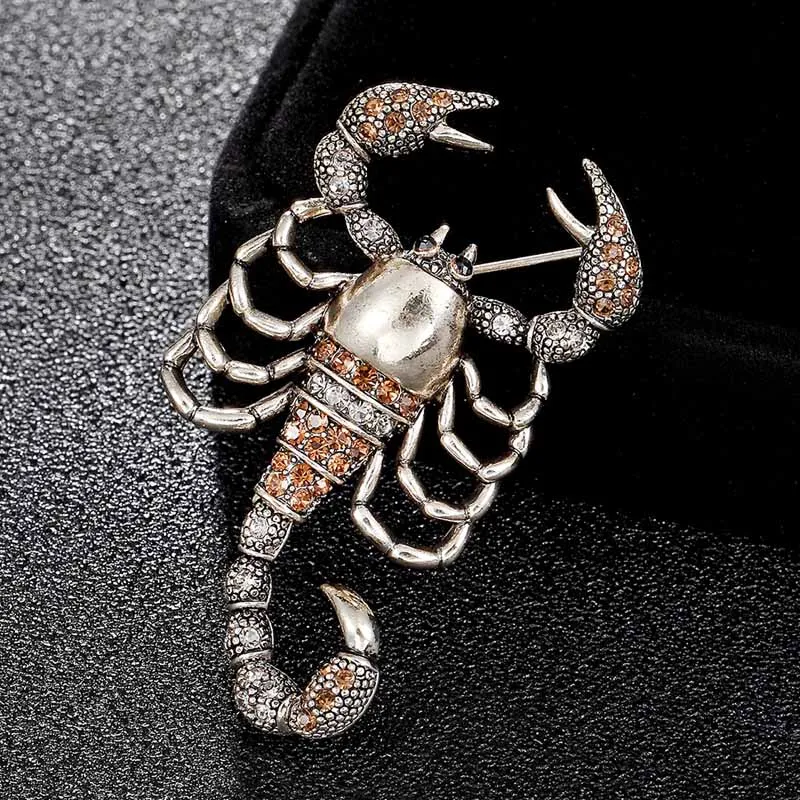 

12pcs/lot Wholesale Rhinestone scorpion insect brooch For men jewelry Fashion Men's brooches bouquet statement punk hats bijoux