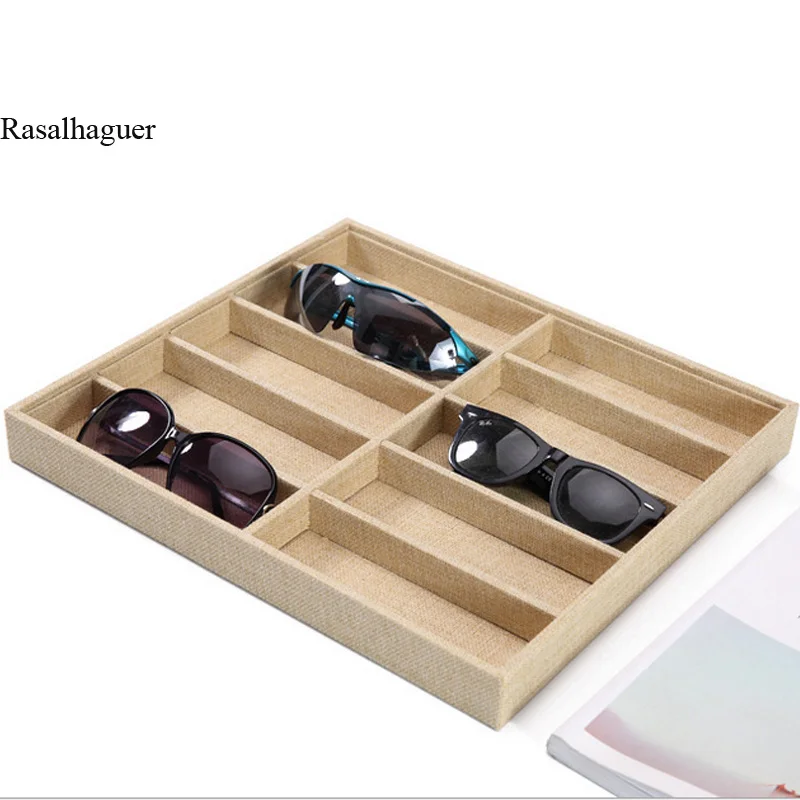 TOP Linen 10/12 Grids Sunglasses Display Box Jewelry Display Glasses Display Props Jewelry Organizer Tray Fashion Case Packaging