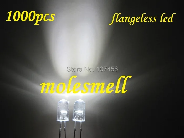 1000pcs 5mm White Round Flangeless Water Clear LED Leds Light 2-Pin 5mm ultra bright white led