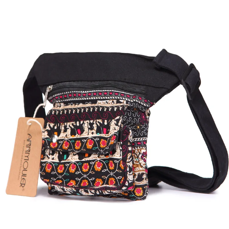 Annmouler Vintage Women Waist Belt Bag Adjustable Fanny Pack Bohemian Style Waist Pack Multi-pocket Phone Pouch Bag for Gifts