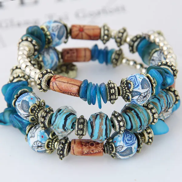 Women Gift Bohemian Ethnic Style Multilayer Beaded shell Elastic Charm Bracelets Jewelry for Women