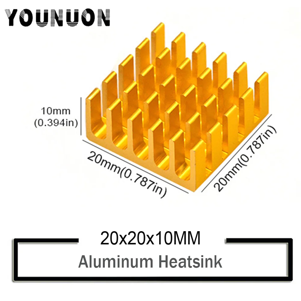 500Pcs YOUNUON 20*20*10mm Golden Cooling Accessories DIY Heatsink CPU GPU IC Memory Chip Aluminum Heat Sink Cooler Radiator