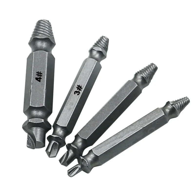 4Pc Double Ended Screw Extractor Broken Breakage หัวสกรู Extractors ไม้ Bolts Remover สารสกัดจากเจาะเครื่องมือ1 #2 #3 #4 #