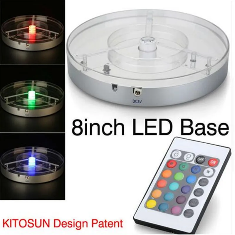 

Wholesale! 20pcs/lot Wedding Centerpiece Remote Controlled 8inch Silver Plastic Base Clear Cap LED Light for Shisha
