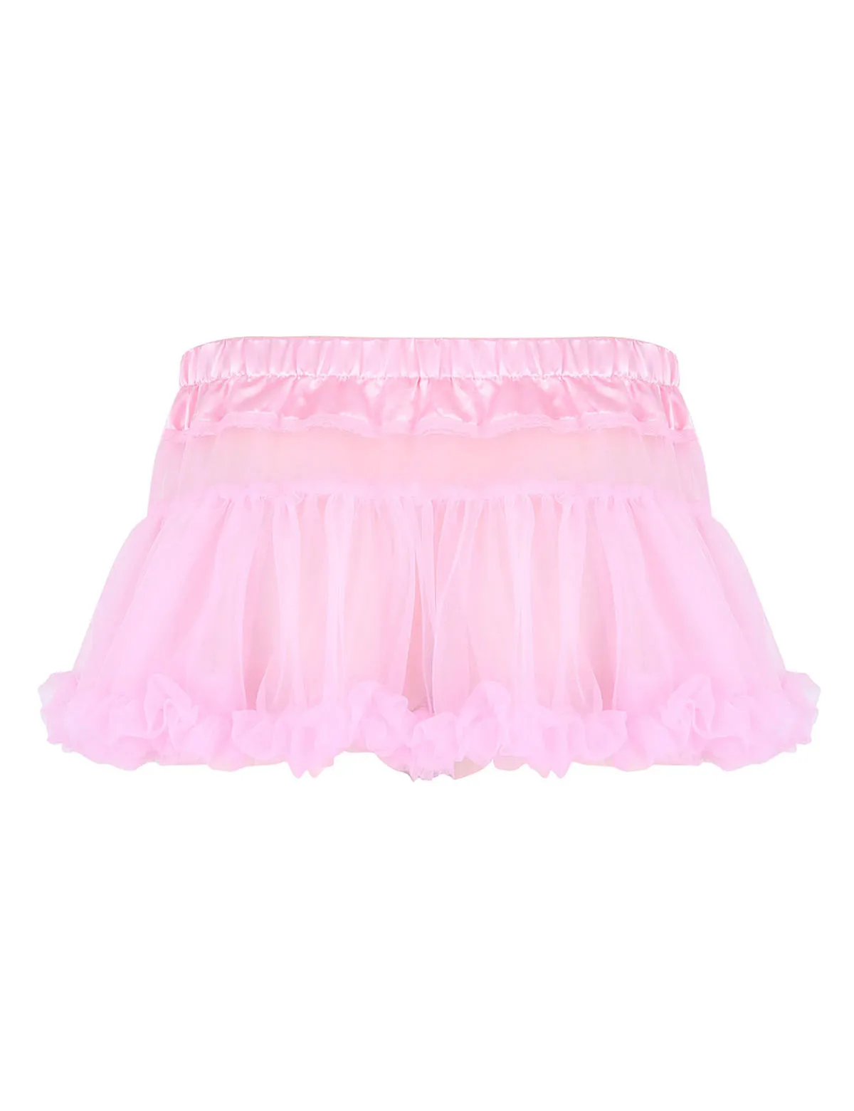 iiniim Mens Sissy Lingerie Panties Satin Elastic Waistband Frilly Ruffled Tulle Layered Skirt Short Babydolls Mini Tutu Skirts