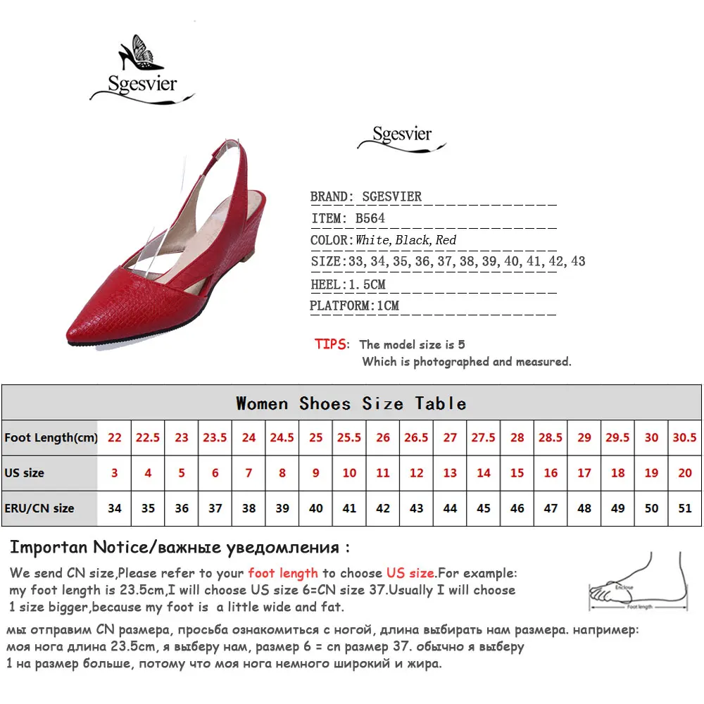 Sgesvier Black Red White Pointed Toe Women Sandals Shoes Woman Footwears Slip On Wedges Heel Shoes Sandalias Mujer Sapatos B564