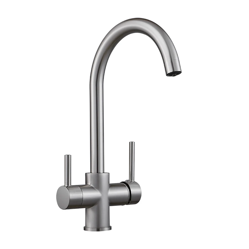 Nickel  Kitchen Faucet with Direct Drink Tap Dual Spout Swivel Handheld Shower Kitchen Mixer Crane Hot Cold Kitchen Taps