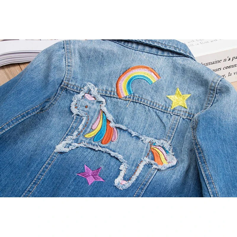 Cartoon Unicorn Embroidery Baby Girls Denim Coats Kids Jeans Jackets Toddlers Denim Jackets Children Outerwear Clothes