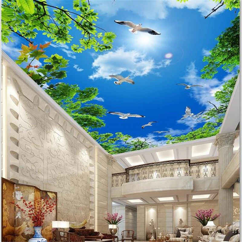 wellyu Custom Large Wallpapers 3d обои Atmosphere Blue Sky White Cloud Seagull Living Room Bedroom Zenith Murals 3d wallpaper