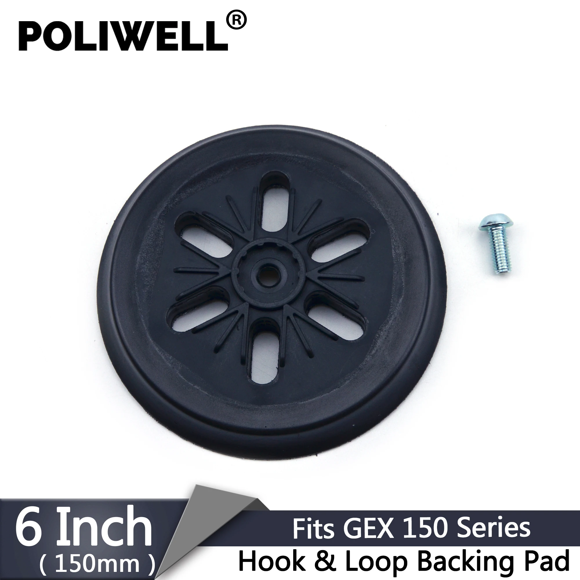 

POLIWELL 6 inch 150mm 6 Holes Hook and Loop M8 Backing Pads Sanding Disc Back Plate for Electric Grinder Power Tools Accessories