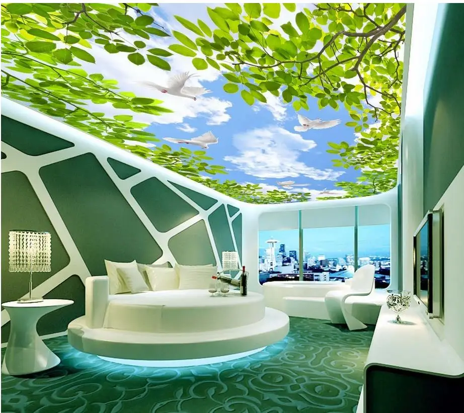 

Landscape wallpaper murals ceilings Blue sky and white clouds green leaves sky custom 3d wallpaper murals ceiling