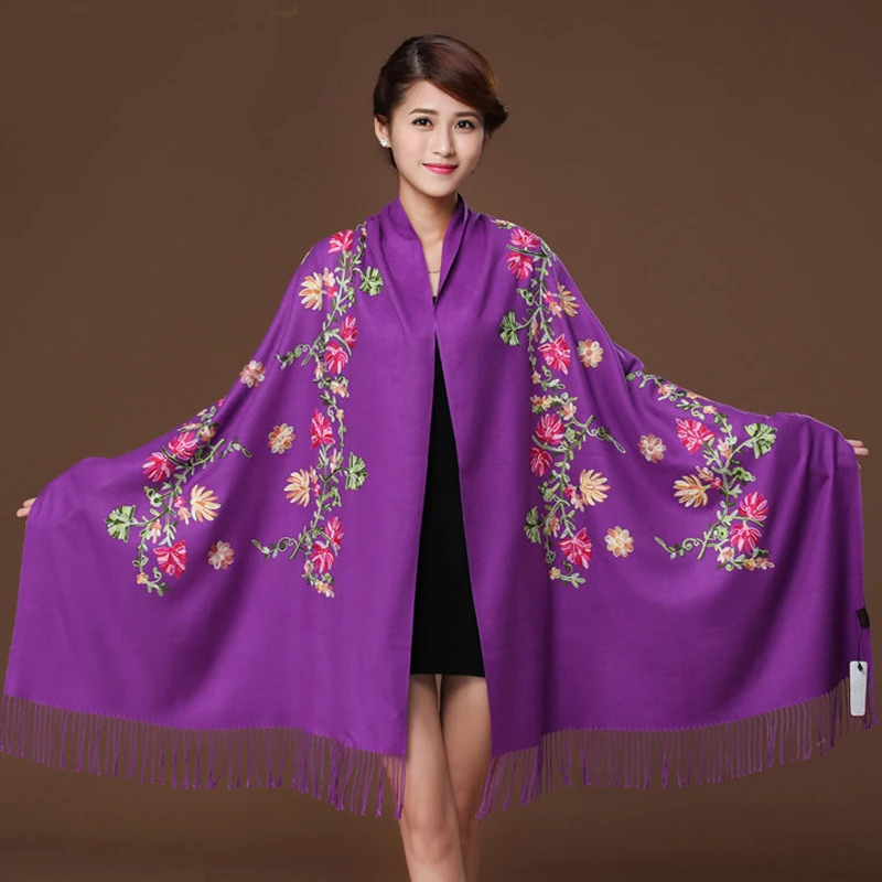 المرأة الأوشحة الموضة الكشمير التطريز زهرة شال الخريف الشتاء الوجه وشاح المرأة وشاح شال شرابة بطانية طويلة Cachecol