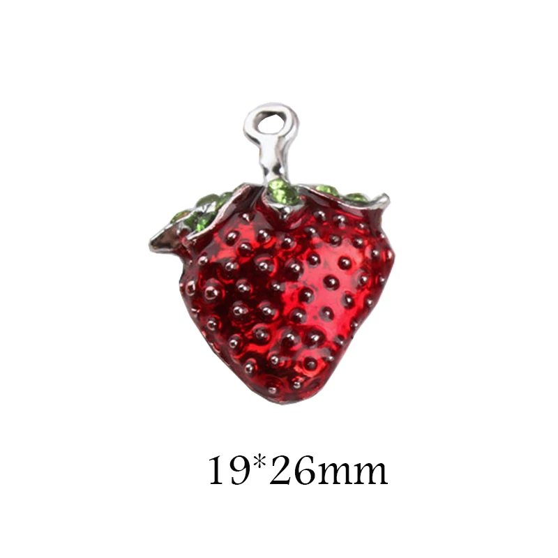 10pcs/Bag Rhinestone Strawberry Charms Bracelets Making Drop Oil Metal Enamel Pendant Earring Hair Jewelry Accessories YZ077