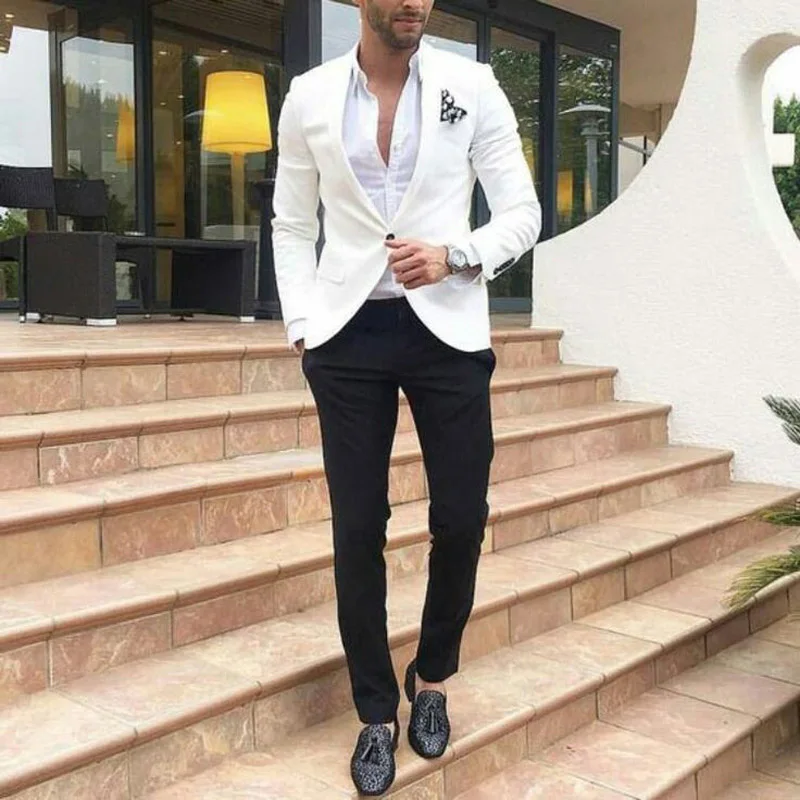 

Latest Coat Pant Designs White Terno Masculino Slim Fit Mens Suits Blazers Man Jacket Groom Tuxedos Custom Costume Homme 2Piece