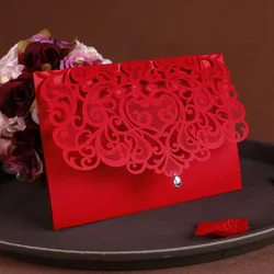2016 NEW Vintage Wedding Supplies China Laser Cut Luxurious Wedding Invitations Red Elegant Wedding Invitation Paper Cards 50pcs