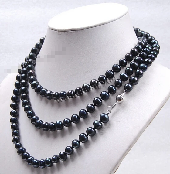 

Long 50" 8-9mm Natural Black Freshwater Cultured Pearl Fashion Jewelry Necklace