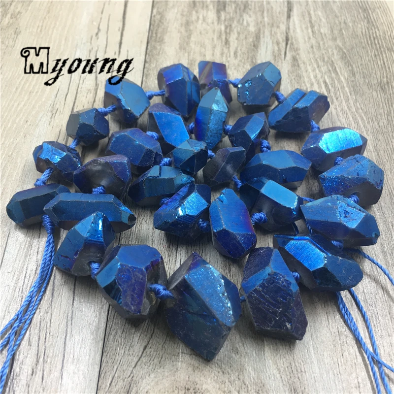 Faceted Blue Titanium Quartz Druzy Nugget Beads,Gems Stone Freeform Crystal Druse Gravel Pendant Beads For DIY Jewelry MY1975