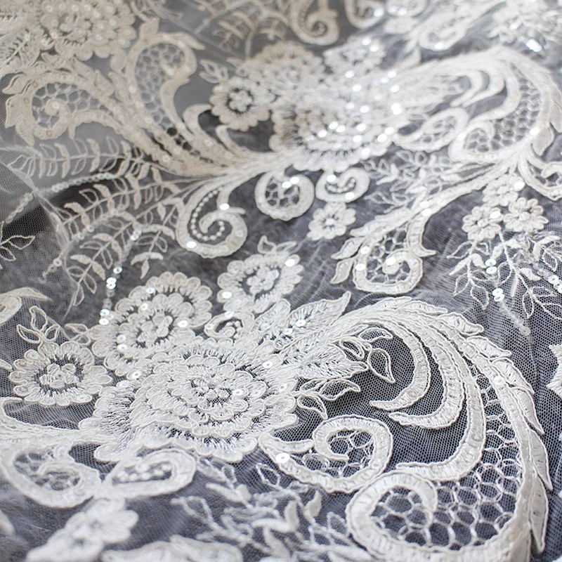 1Yard Embroidered Lace Trim Sequined Lace Fabric Sewing Supplies DIY Applique Decoration Ribbon Curtain Apparel